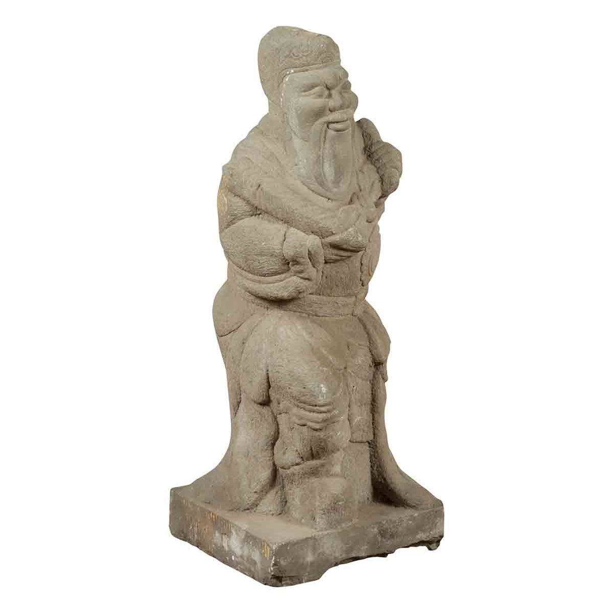 Vintage Chinese Carved Stone Sculpture Of A Monk-1. Asian & Chinese Furniture, Art, Antiques, Vintage Home Décor for sale at FEA Home
