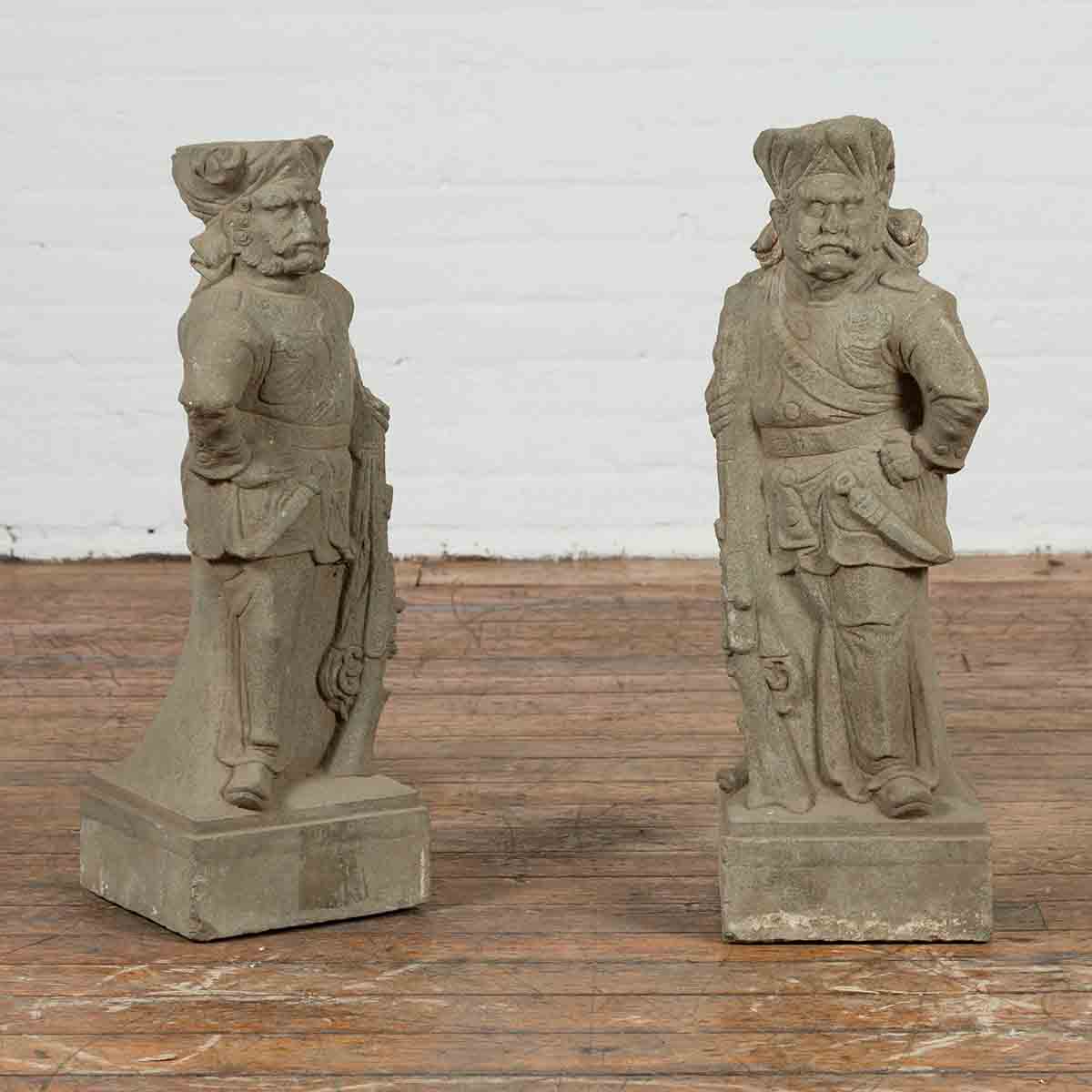 Two Vintage Carved Stone Sculptures of Soldiers from the British Indian Army-2. Asian & Chinese Furniture, Art, Antiques, Vintage Home Décor for sale at FEA Home