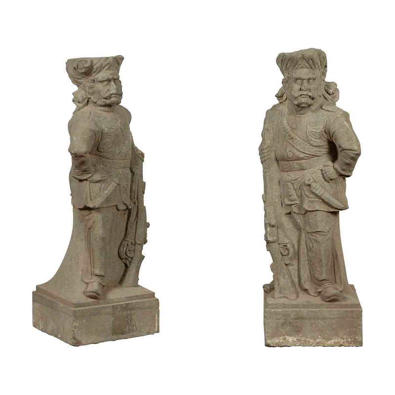 Two Vintage Carved Stone Sculptures of Soldiers from the British Indian Army- Asian Antiques, Vintage Home Decor & Chinese Furniture - FEA Home