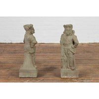 Two Vintage Carved Stone Sculptures of Soldiers from the British Indian Army