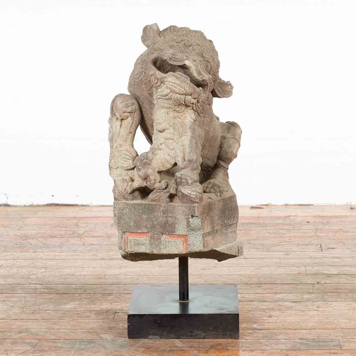 Chinese Qing Dynasty 19th Century Hand-Carved Foo Dog Sculpture Mounted on Base-2. Asian & Chinese Furniture, Art, Antiques, Vintage Home Décor for sale at FEA Home