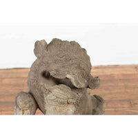 Chinese Qing Dynasty 19th Century Hand-Carved Foo Dog Sculpture Mounted on Base