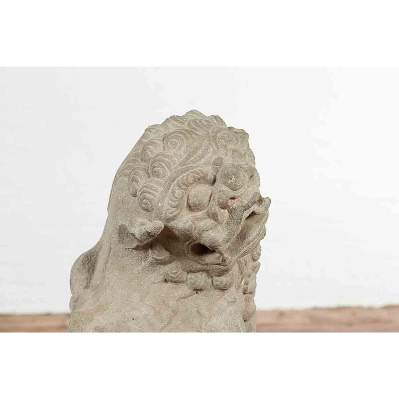 Chinese Qing Dynasty Mid 19th Century Hand-Carved Foo Dog Temple Decoration