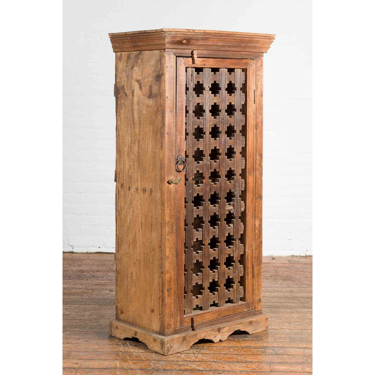 19th Century Indian Wooden Cabinet with Single Fretwork Door and Brass Handle-2. Asian & Chinese Furniture, Art, Antiques, Vintage Home Décor for sale at FEA Home