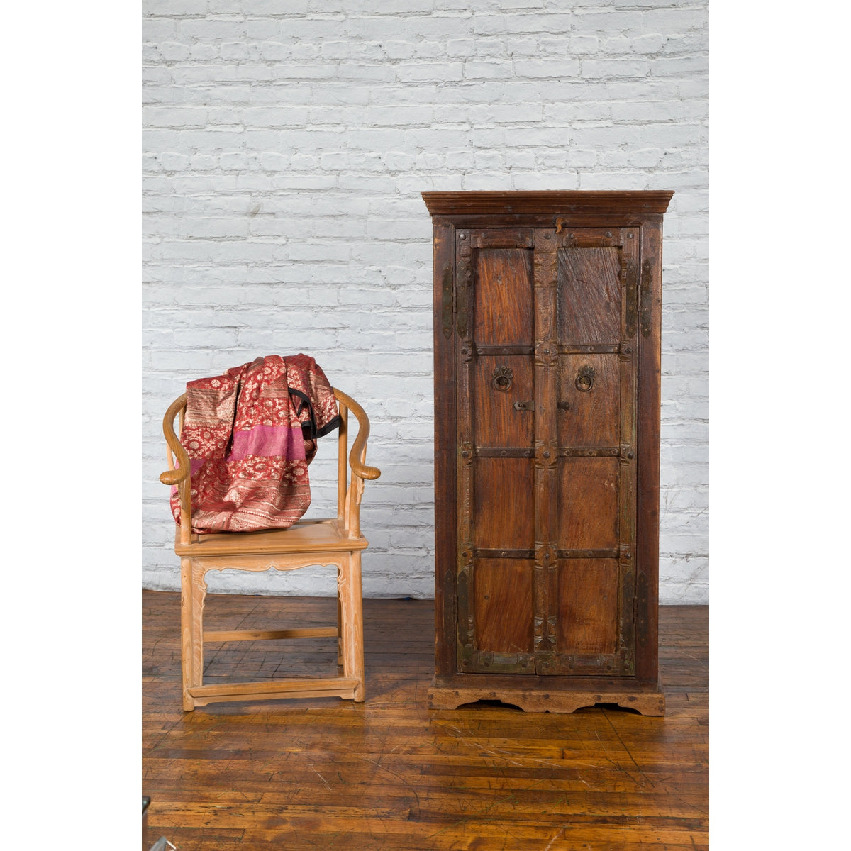 Indian 19th Century Gujarat Armoire with Iron Braces and Carved Half Columns-3. Asian &amp; Chinese Furniture, Art, Antiques, Vintage Home Décor for sale at FEA Home