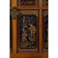 Chinese 19th Century Dowry Chest with Fretwork and Carved Gilt Characters
