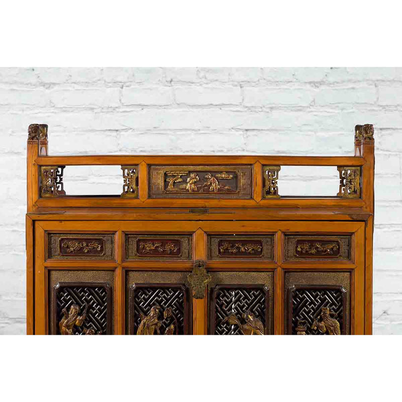 Chinese 19th Century Dowry Chest with Fretwork and Carved Gilt Characters-4. Asian & Chinese Furniture, Art, Antiques, Vintage Home Décor for sale at FEA Home