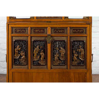 Chinese 19th Century Dowry Chest with Fretwork and Carved Gilt Characters