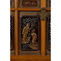 Chinese 19th Century Dowry Chest with Fretwork and Carved Gilt Characters