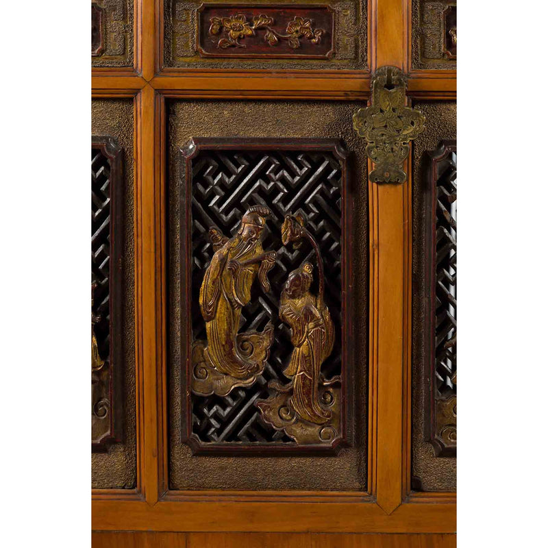 Chinese 19th Century Dowry Chest with Fretwork and Carved Gilt Characters-11. Asian & Chinese Furniture, Art, Antiques, Vintage Home Décor for sale at FEA Home