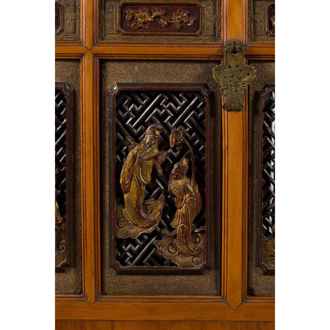 Chinese 19th Century Dowry Chest with Fretwork and Carved Gilt Characters-11. Asian & Chinese Furniture, Art, Antiques, Vintage Home Décor for sale at FEA Home