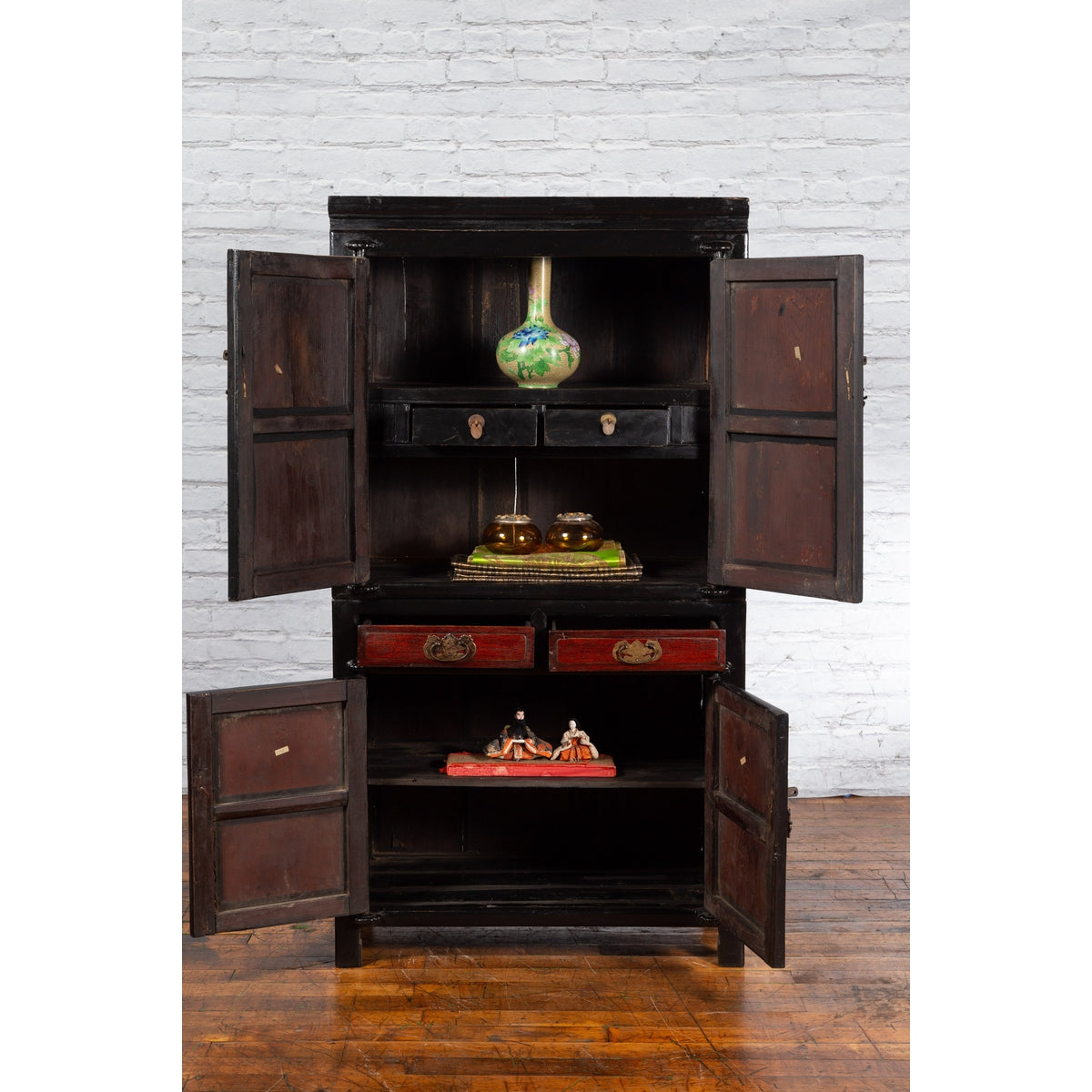Chinese Early 20th Century Black and Brown Lacquer Cabinet with Doors, Drawers-3. Asian &amp; Chinese Furniture, Art, Antiques, Vintage Home Décor for sale at FEA Home