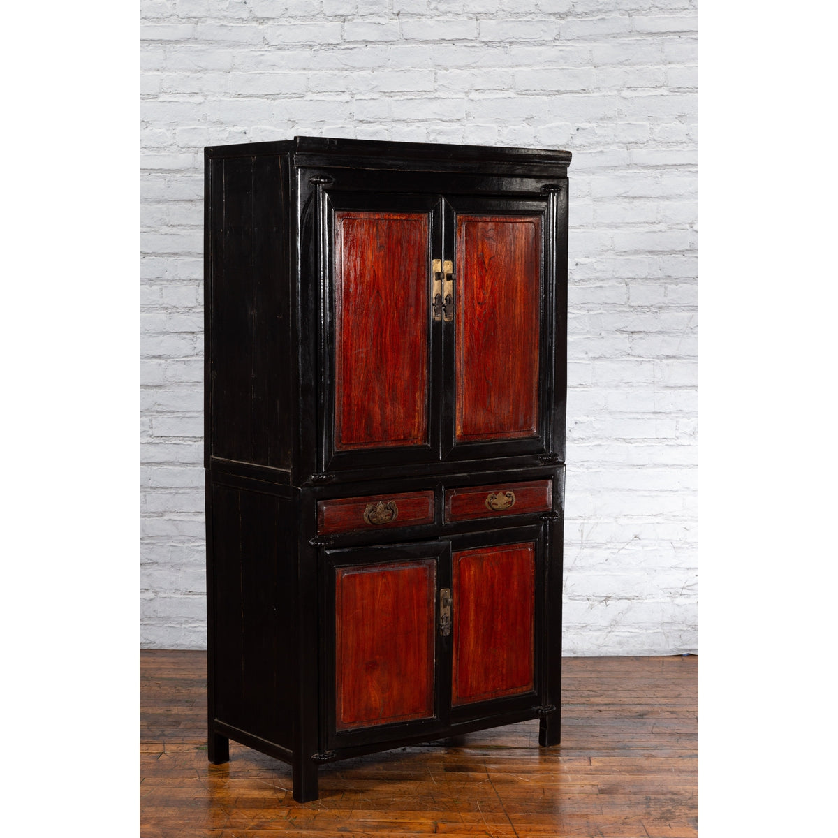 Chinese Early 20th Century Black and Brown Lacquer Cabinet with Doors, Drawers-4. Asian &amp; Chinese Furniture, Art, Antiques, Vintage Home Décor for sale at FEA Home
