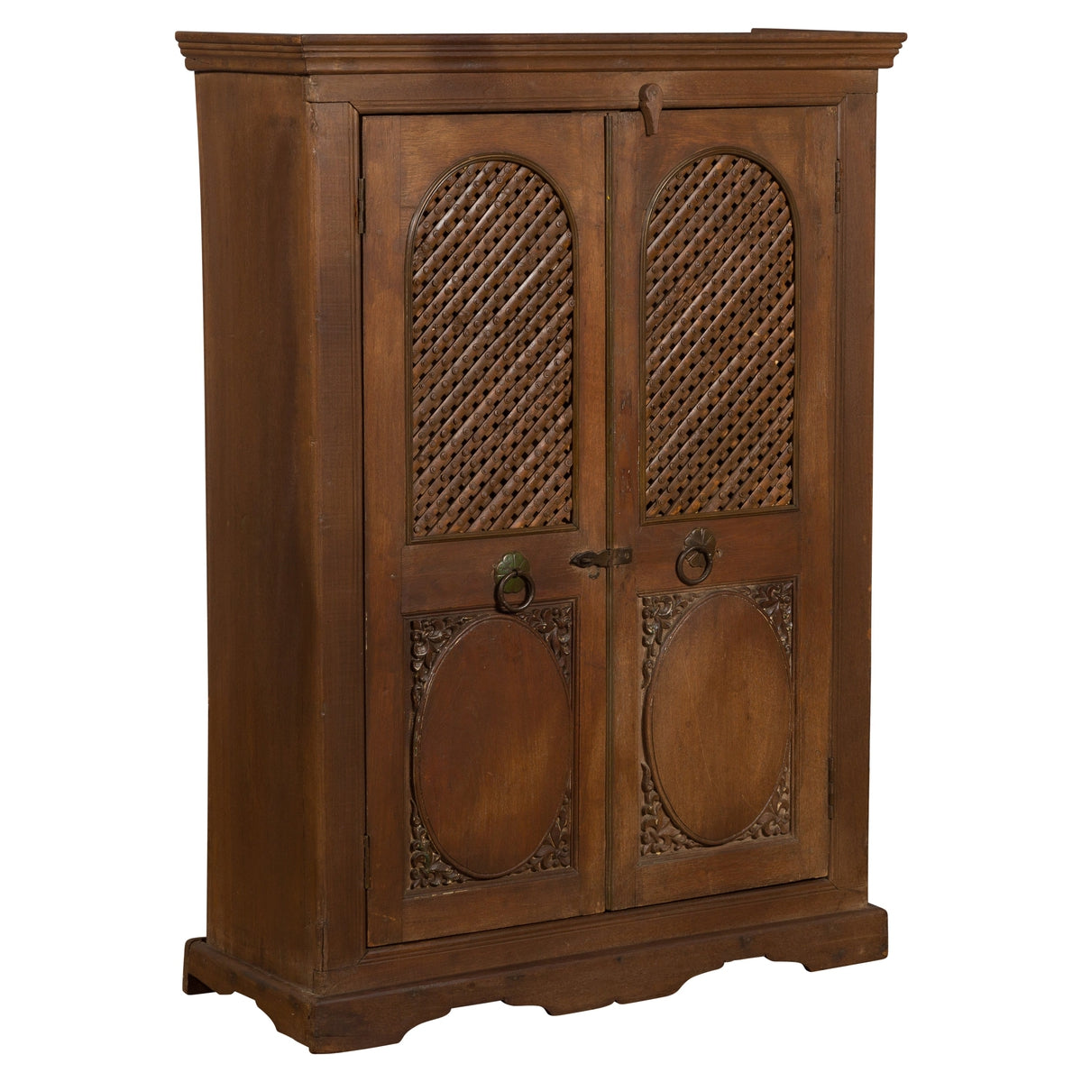 Indian Vintage Wooden Cabinet with Lattice Motifs and Carved Panels-1. Asian & Chinese Furniture, Art, Antiques, Vintage Home Décor for sale at FEA Home