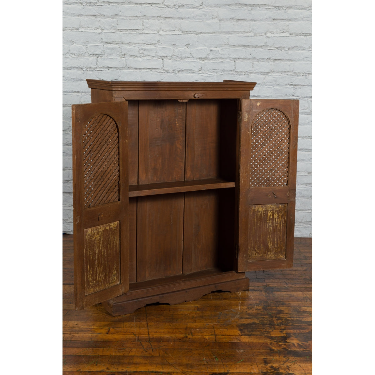 Indian Vintage Wooden Cabinet with Lattice Motifs and Carved Panels-3. Asian &amp; Chinese Furniture, Art, Antiques, Vintage Home Décor for sale at FEA Home