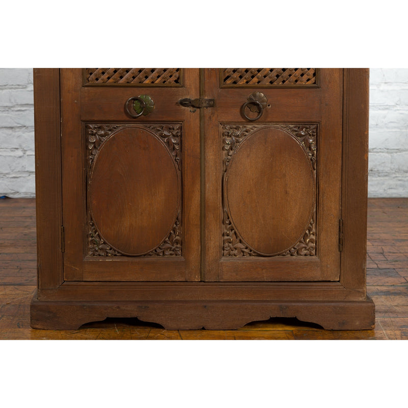 Indian Vintage Wooden Cabinet with Lattice Motifs and Carved Panels-YN6037-6. Asian & Chinese Furniture, Art, Antiques, Vintage Home Décor for sale at FEA Home