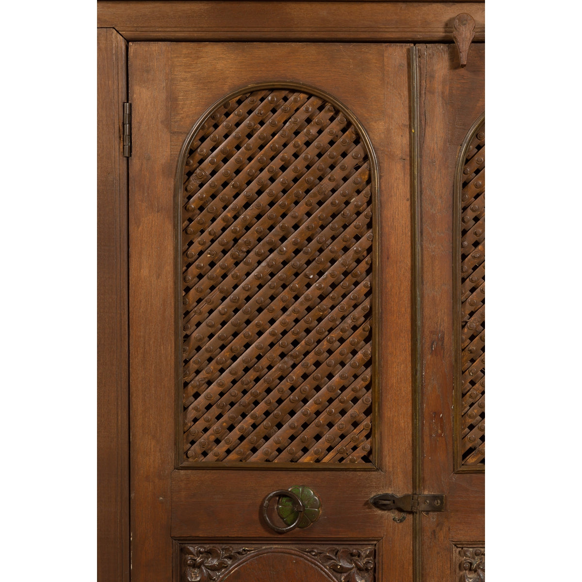 Indian Vintage Wooden Cabinet with Lattice Motifs and Carved Panels-7. Asian &amp; Chinese Furniture, Art, Antiques, Vintage Home Décor for sale at FEA Home