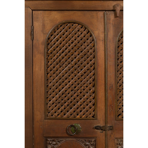Indian Vintage Wooden Cabinet with Lattice Motifs and Carved Panels-YN6037-7. Asian & Chinese Furniture, Art, Antiques, Vintage Home Décor for sale at FEA Home