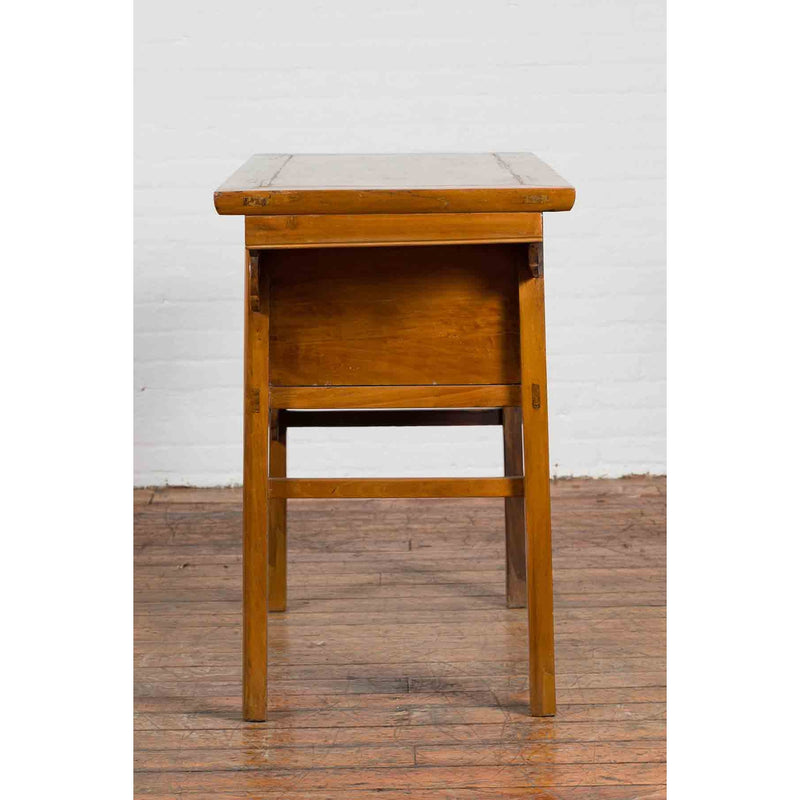 Chinese 19th Century Qing Dynasty Elm Table with Carved Spandrels and Drawers-YN6038-11. Asian & Chinese Furniture, Art, Antiques, Vintage Home Décor for sale at FEA Home