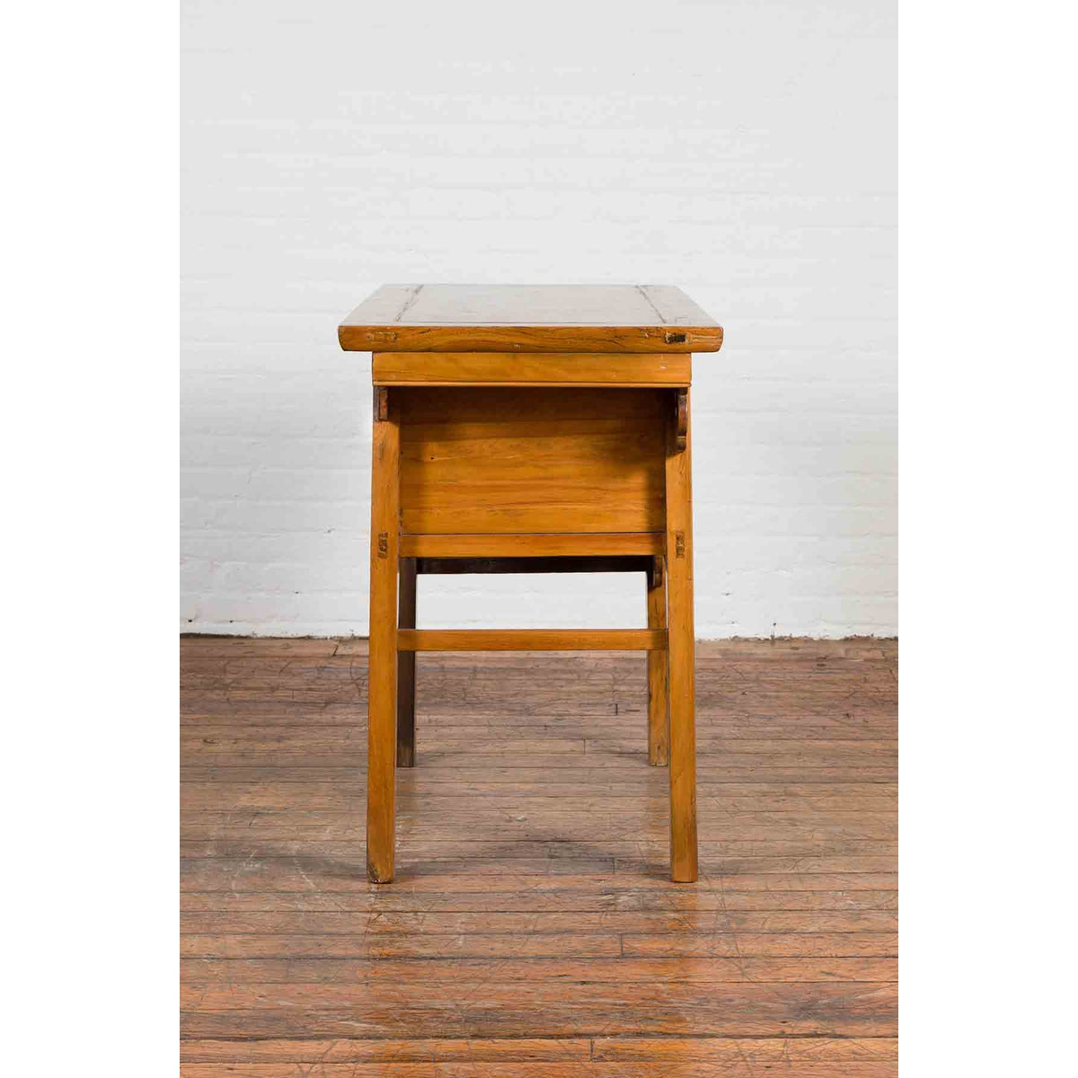 Chinese 19th Century Qing Dynasty Elm Table with Carved Spandrels and Drawers-9. Asian &amp; Chinese Furniture, Art, Antiques, Vintage Home Décor for sale at FEA Home