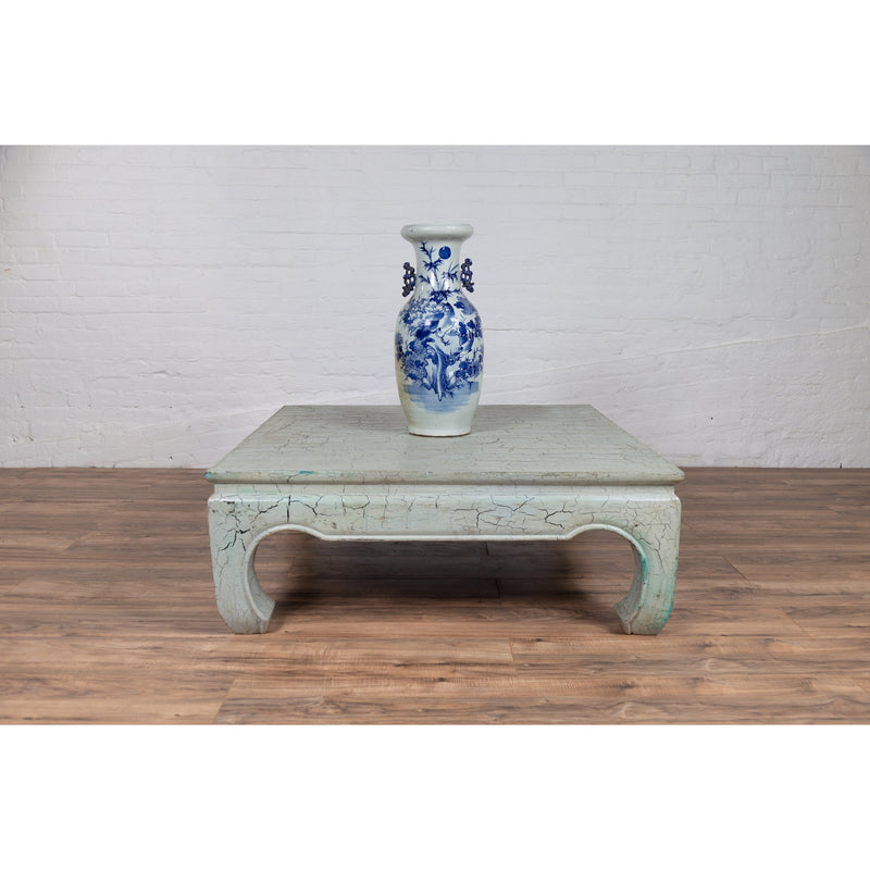 Vintage Thai Teak Coffee Table with Mint Green Distressed Finish and Chow Legs-YN6086-3. Asian & Chinese Furniture, Art, Antiques, Vintage Home Décor for sale at FEA Home