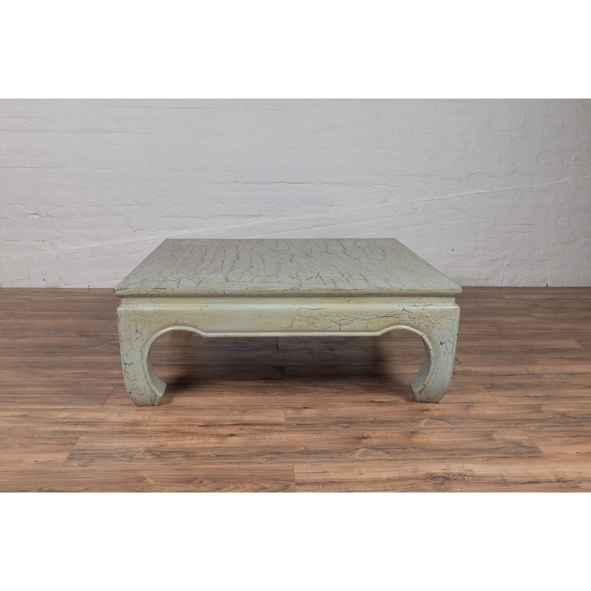 Vintage Thai Teak Coffee Table with Mint Green Distressed Finish and Chow Legs-5. Asian &amp; Chinese Furniture, Art, Antiques, Vintage Home Décor for sale at FEA Home