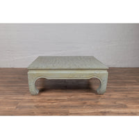 Vintage Thai Teak Coffee Table with Mint Green Distressed Finish and Chow Legs