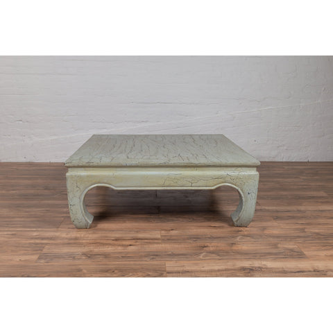 Vintage Thai Teak Coffee Table with Mint Green Distressed Finish and Chow Legs-YN6086-5. Asian & Chinese Furniture, Art, Antiques, Vintage Home Décor for sale at FEA Home