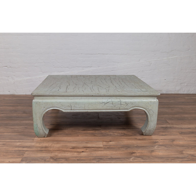 Vintage Thai Teak Coffee Table with Mint Green Distressed Finish and Chow Legs-YN6086-6. Asian & Chinese Furniture, Art, Antiques, Vintage Home Décor for sale at FEA Home