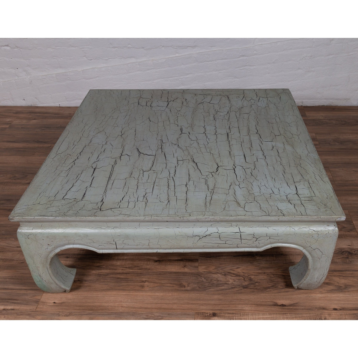 Vintage Thai Teak Coffee Table with Mint Green Distressed Finish and Chow Legs-8. Asian &amp; Chinese Furniture, Art, Antiques, Vintage Home Décor for sale at FEA Home