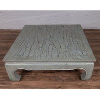 Vintage Thai Teak Coffee Table with Mint Green Distressed Finish and Chow Legs