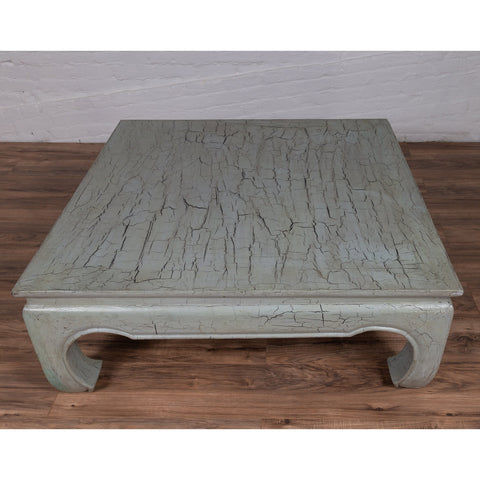 Vintage Thai Teak Coffee Table with Mint Green Distressed Finish and Chow Legs-YN6086-8. Asian & Chinese Furniture, Art, Antiques, Vintage Home Décor for sale at FEA Home