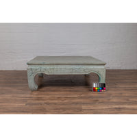 Vintage Thai Teak Coffee Table with Mint Green Distressed Finish and Chow Legs