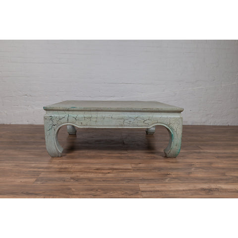 Vintage Thai Teak Coffee Table with Mint Green Distressed Finish and Chow Legs-YN6086-9. Asian & Chinese Furniture, Art, Antiques, Vintage Home Décor for sale at FEA Home