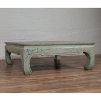 Vintage Thai Teak Coffee Table with Mint Green Distressed Finish and Chow Legs