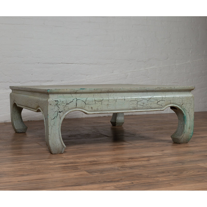 Vintage Thai Teak Coffee Table with Mint Green Distressed Finish and Chow Legs-YN6086-2. Asian & Chinese Furniture, Art, Antiques, Vintage Home Décor for sale at FEA Home