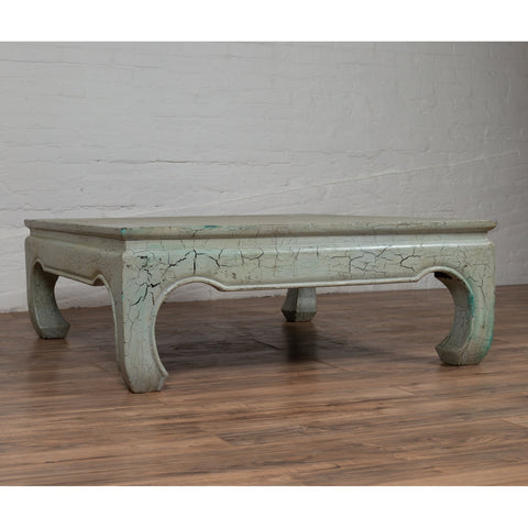 Vintage Thai Teak Coffee Table with Mint Green Distressed Finish and Chow Legs-YN6086-2. Asian & Chinese Furniture, Art, Antiques, Vintage Home Décor for sale at FEA Home