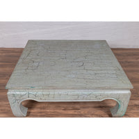 Vintage Thai Teak Coffee Table with Mint Green Distressed Finish and Chow Legs