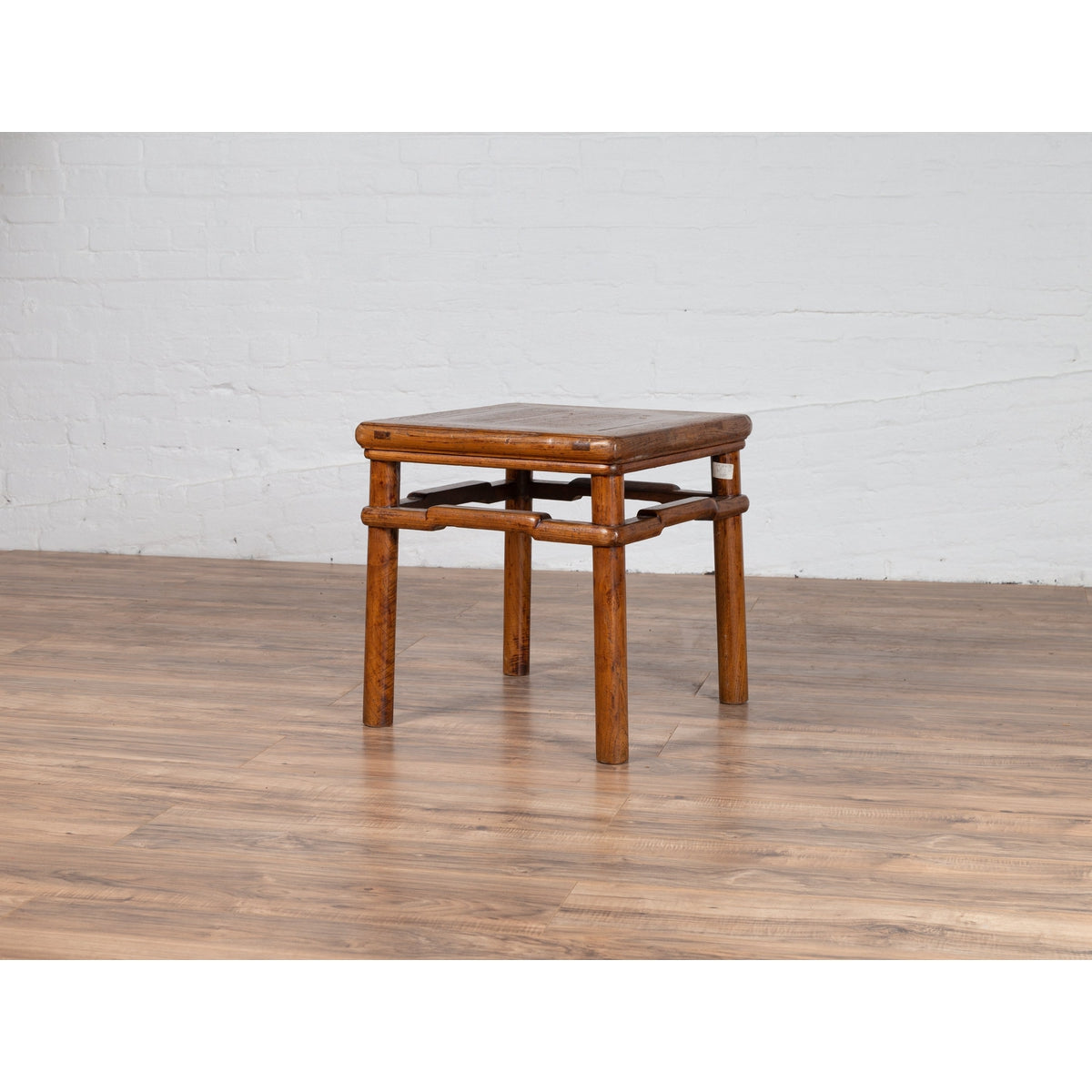 Chinese Ming Style Vintage Natural Wood Side Table with Humpback Stretcher-2. Asian & Chinese Furniture, Art, Antiques, Vintage Home Décor for sale at FEA Home