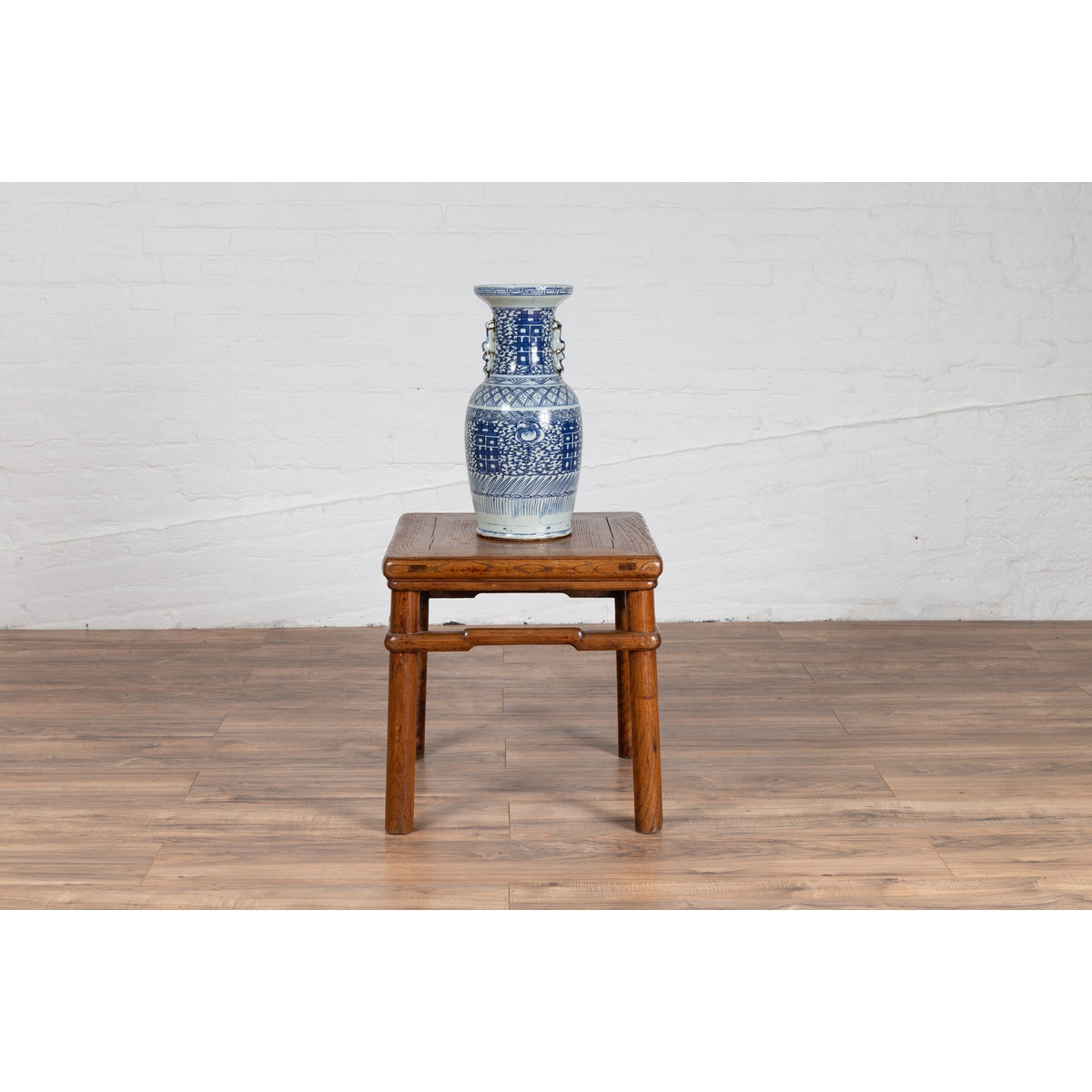 Chinese Ming Style Vintage Natural Wood Side Table with Humpback Stretcher-3. Asian &amp; Chinese Furniture, Art, Antiques, Vintage Home Décor for sale at FEA Home