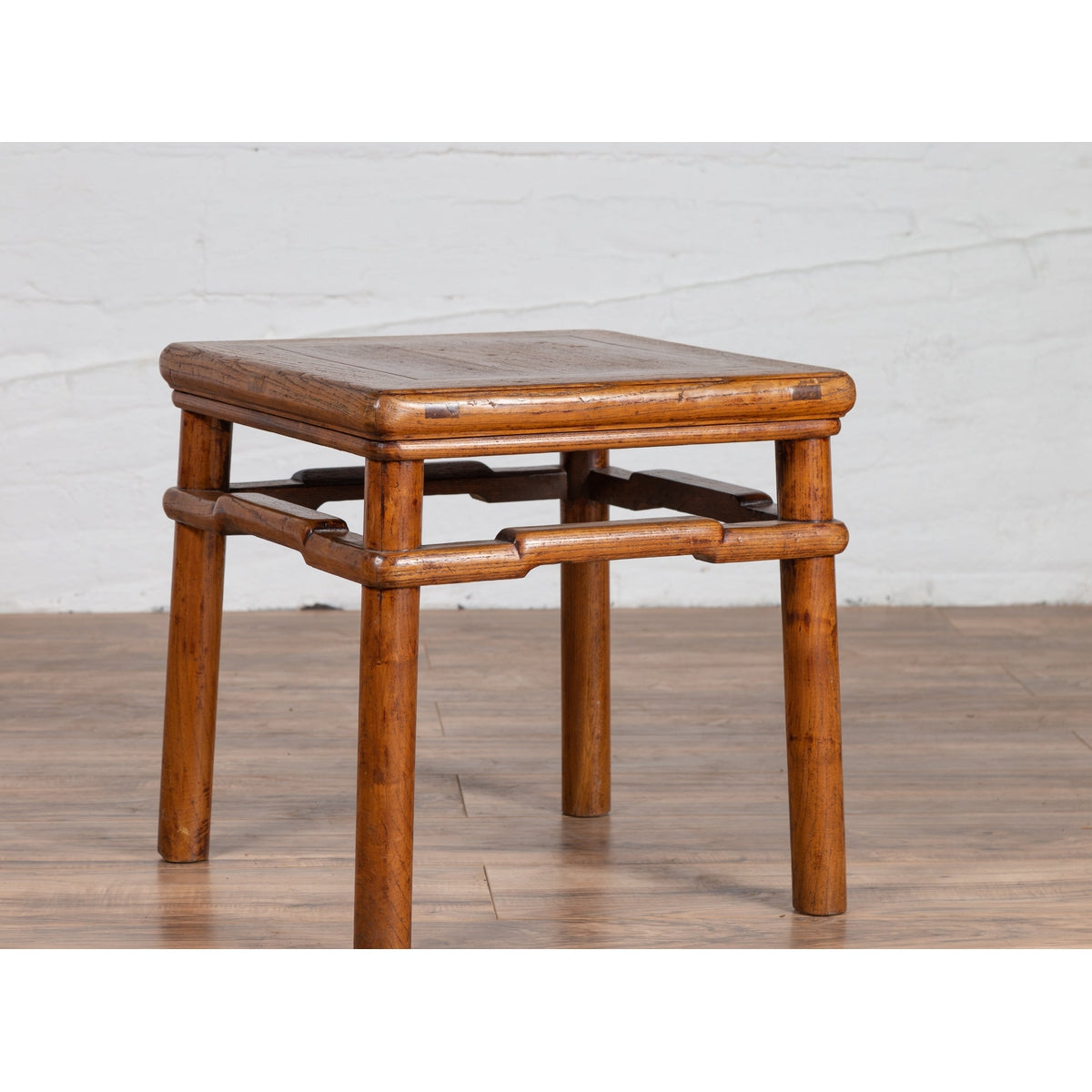 Chinese Ming Style Vintage Natural Wood Side Table with Humpback Stretcher-16. Asian &amp; Chinese Furniture, Art, Antiques, Vintage Home Décor for sale at FEA Home
