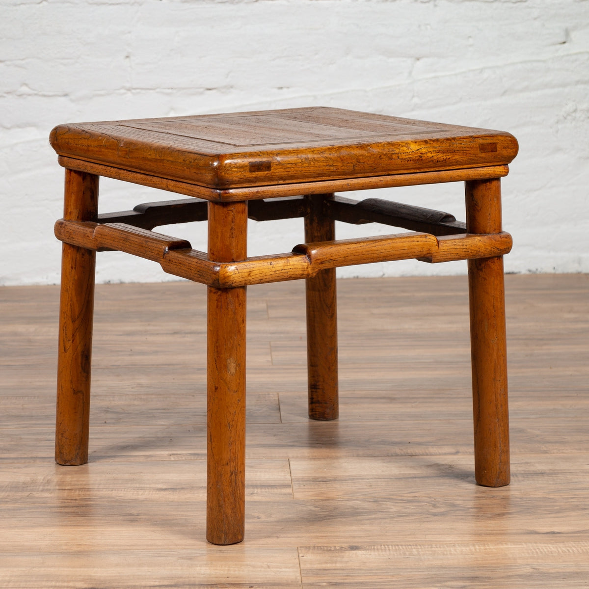 Chinese Antique Ming Style Natural Wood Side Table with Humpback Stretcher-2. Asian & Chinese Furniture, Art, Antiques, Vintage Home Décor for sale at FEA Home
