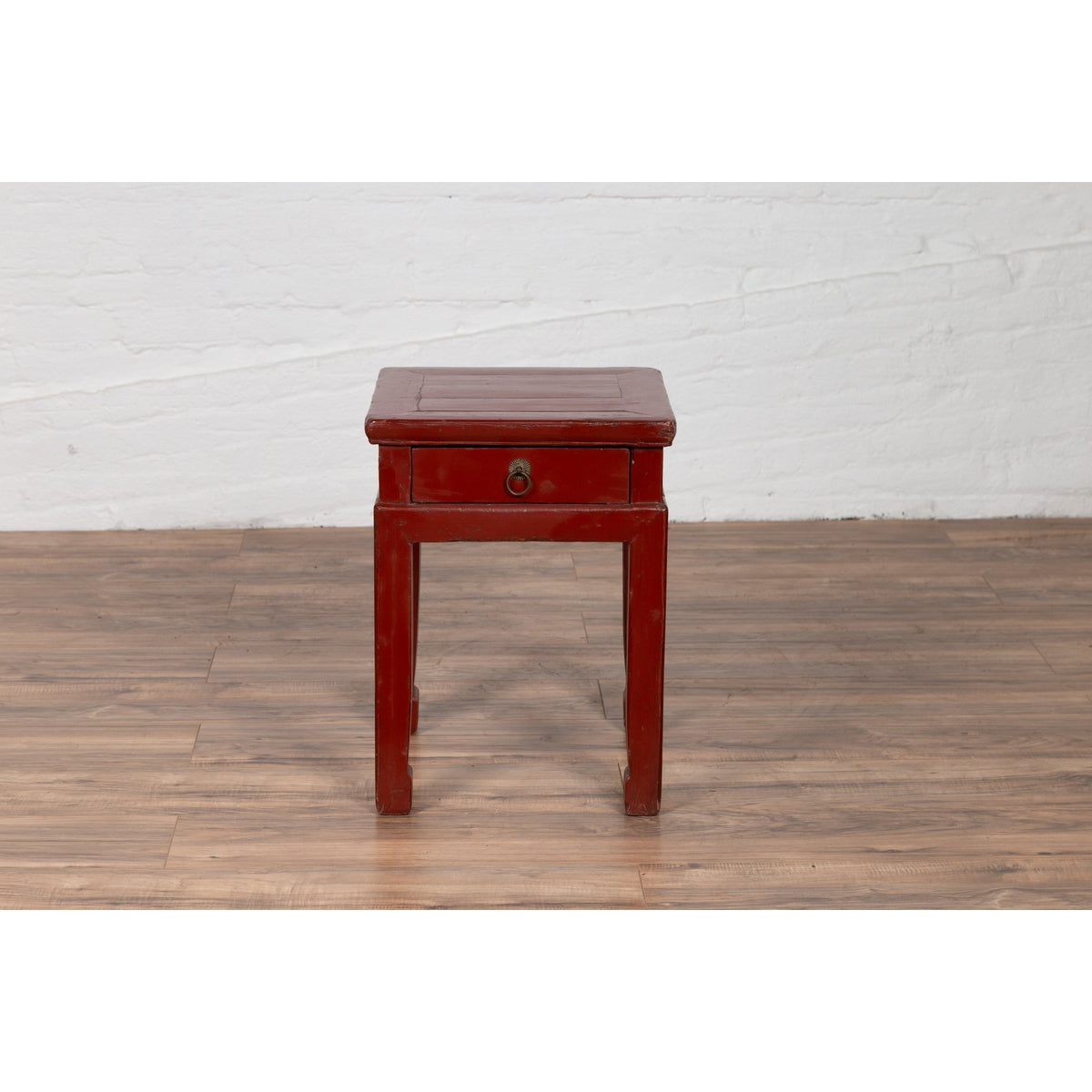 Chinese Early 20th Century Red Lacquer Stool with Drawer and Horse-Hoof Legs-10. Asian &amp; Chinese Furniture, Art, Antiques, Vintage Home Décor for sale at FEA Home