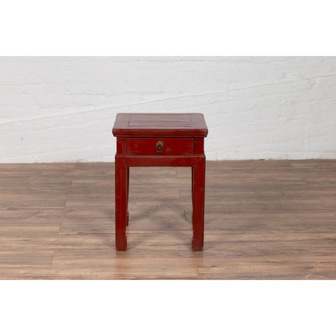 Chinese Early 20th Century Red Lacquer Stool with Drawer and Horse-Hoof Legs-YN6185-10. Asian & Chinese Furniture, Art, Antiques, Vintage Home Décor for sale at FEA Home