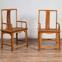 Ming Dynasty Style Wedding Armchairs with Curving Arms and Woven Rattan Seats