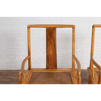 Ming Dynasty Style Wedding Armchairs with Curving Arms and Woven Rattan Seats