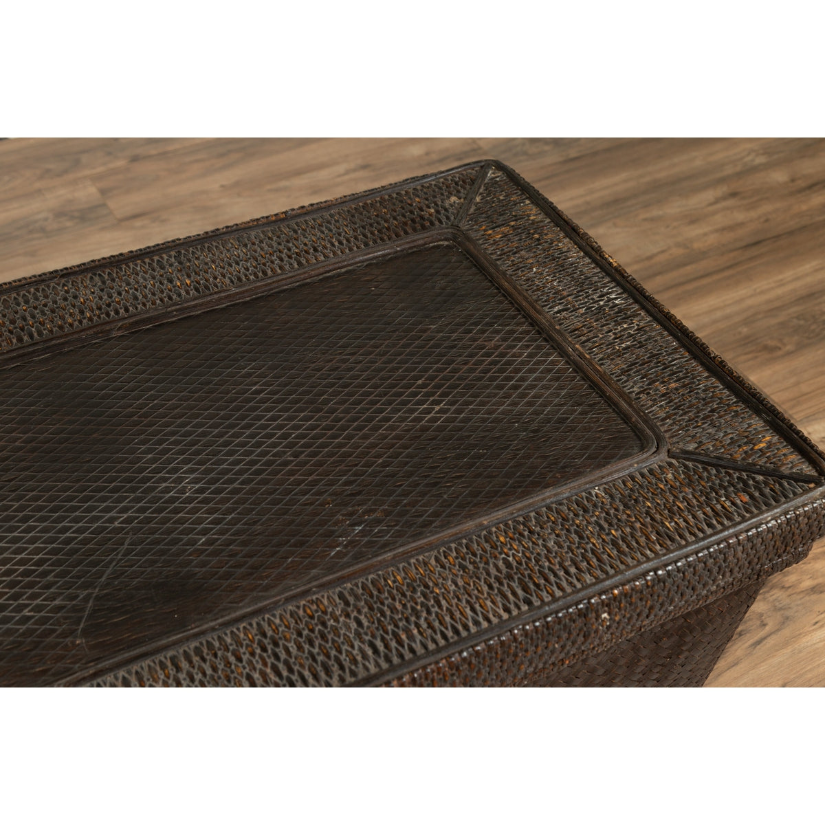Chinese Antique Large Rattan Basket Coffee Table with Dark Brown Patina and Lid-10. Asian &amp; Chinese Furniture, Art, Antiques, Vintage Home Décor for sale at FEA Home