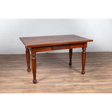Antique Dutch Colonial Javanese Teak Desk with Single Drawer and Turned Legs-YN6261-5. Asian & Chinese Furniture, Art, Antiques, Vintage Home Décor for sale at FEA Home