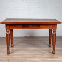 Antique Dutch Colonial Javanese Teak Desk with Single Drawer and Turned Legs