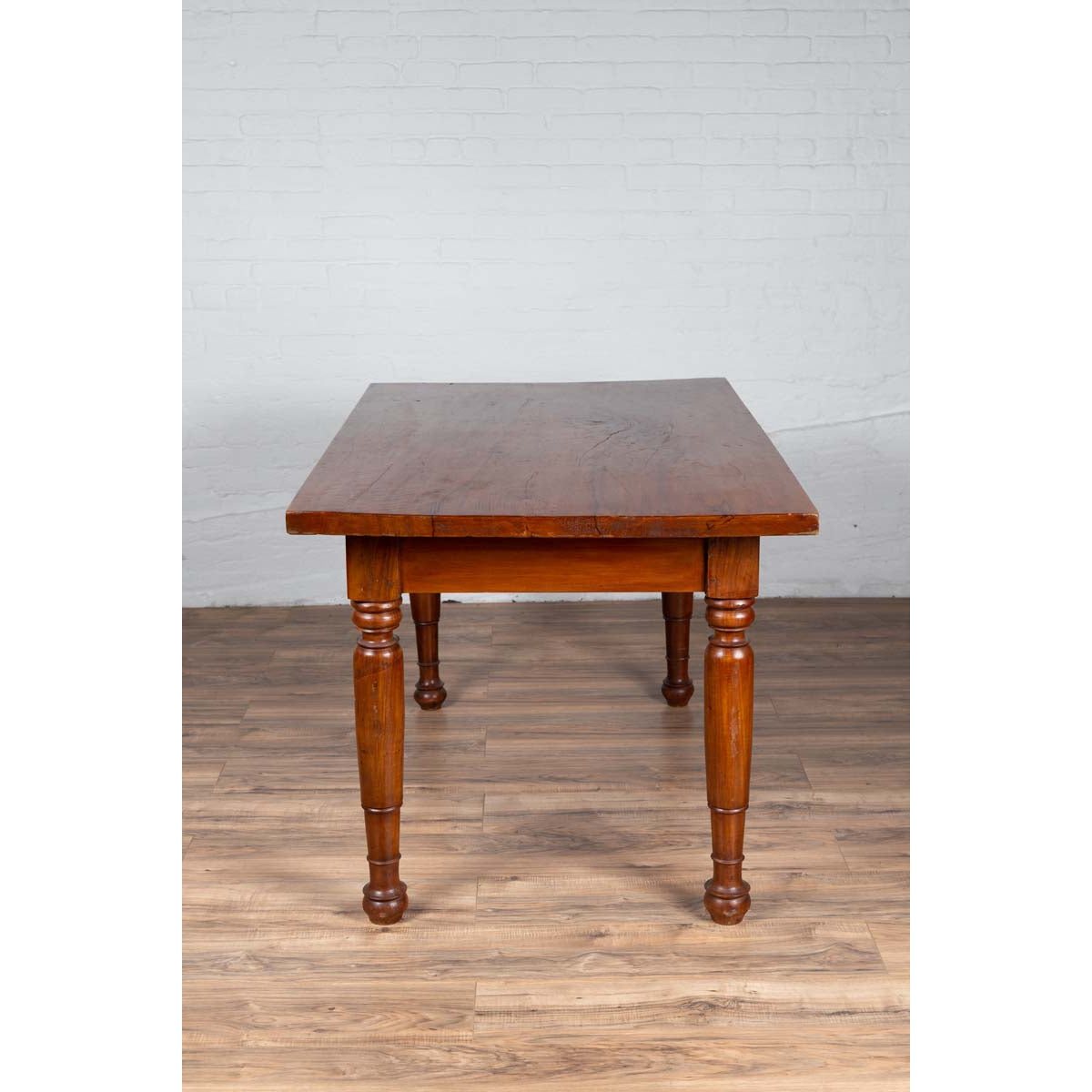 Antique Dutch Colonial Javanese Teak Desk with Single Drawer and Turned Legs-13. Asian &amp; Chinese Furniture, Art, Antiques, Vintage Home Décor for sale at FEA Home